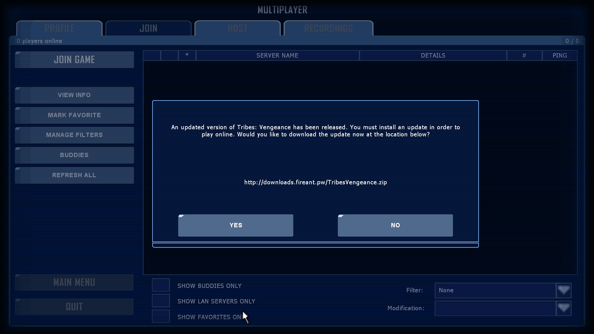 Update available popup